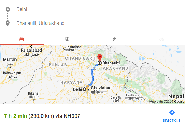 Delhi Dhanaulti distance