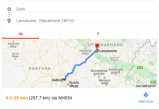 Delhi Lansdowne distance