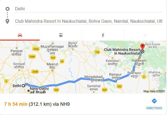 Delhi Naukuchiatal distance