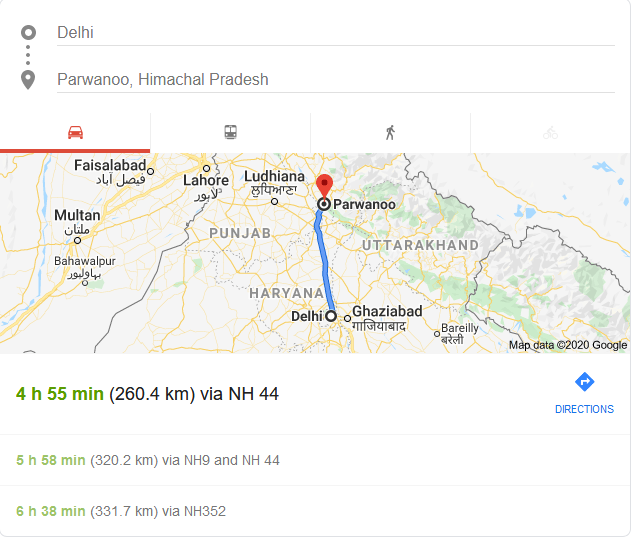 Delhi Parwanoo Distance