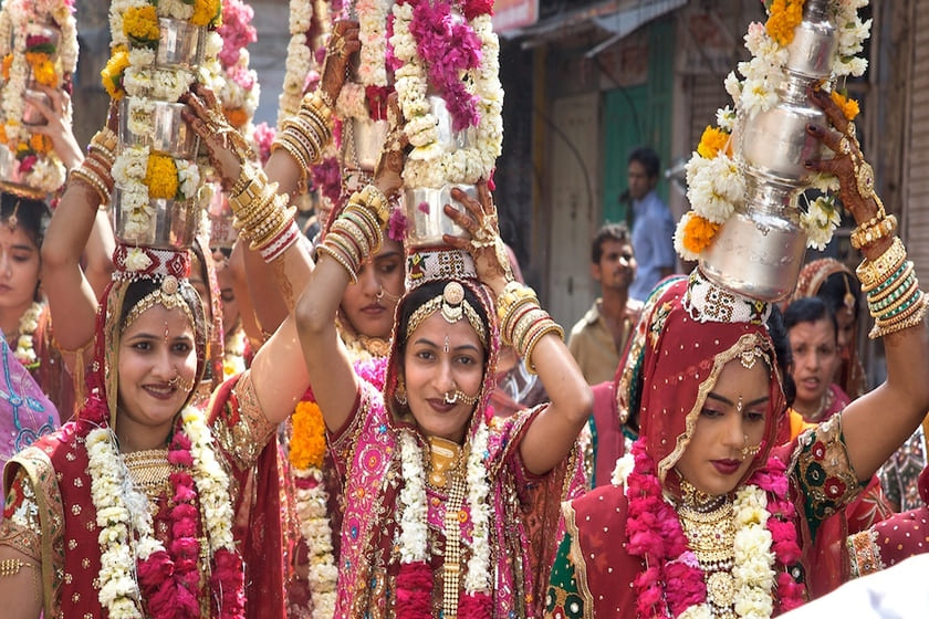 traditionally dressed women's  for gangaur celebration